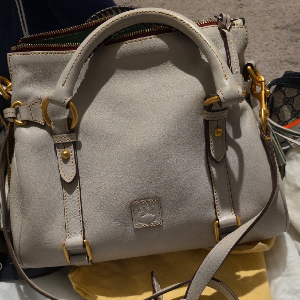 Dooney & Bourke Cream Florentine Leather Satchel with Gold Hardware
